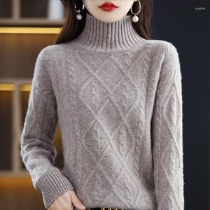 Damenpullover Lila Herbst Winter Pullover Pullover 2023 Basic Weiß Rollkragenpullover Vintage Strick für Frauen Der