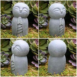 Garden Decorations Small Monk Statue Decorative Resin Grey Little Jizo Buddha Sculpture For Outdoor Decoration Ornament