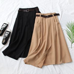 Skirts 2023 Solid Irregular Midi Women's Skirt With Pocket High Waist Korean Style Fashion Long Retro Vintage Summer Loose Skater