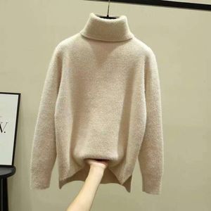 Maglioni autunnali e invernali Sciolto collo alto imitazione pelliccia di visone divisa spessa ciniglia maglione pigro pullover da donna