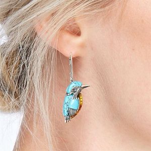 Studörhängen Vintage Ethnic Tibetan Silver Turquoise Birds Earring For Women Girls Jewel Party Gifts EH1868