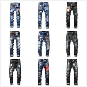 Мужские джинсы джинсы черные разорванные брюки версии скинни Broken H2 Italy Stlye Bike Motorcycle Rock Revival210V