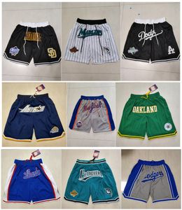 Team Baseball Shorts Jersey Cubs Zipper Pocket Pants Zipper Marlins Dodgers Astros Shorts Blue White Black Green Size S-XXL