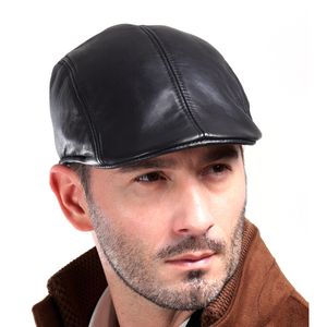 Berets Harppihop Pelz Design Herren 100 Echtleder Mütze Sboy Beret Cabbie Hat Golf Schaffellmützen 230830