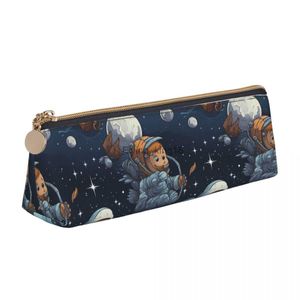 Pencil Bags Orangutan Astronaut Leather Pencil Case cute moon Cool Zipper Pencil Box Stationery Teens Triangle Pen Bags HKD230831