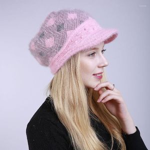 Berets chegam à prova de vento outono inverno mix cor pérolas de malha xadrez grossa quente abas de orelha chapéu suave feminino casual viseira gorro chapéus