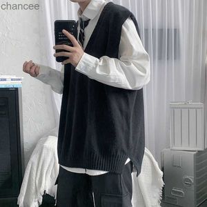 Koreanische Pullover Weste männer Mode Einfarbig Casual V-ausschnitt Gestrickte Pullover Männer Lose Stricken Pullover Herren Kleidung S-2XL HKD230831