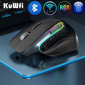 Möss kuwfi laddningsbar trådlös mus tyst spelmus 2.4G Bluetooth Mause Ergonomisk för PC -bärbar dator 4000DPI 9 -knapp RGB Möss 230831