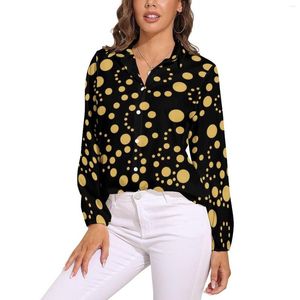 Kvinnors blusar guld dot blus långärmad polka prickar kawaii kvinnliga streetwear överdimensionerade skjortor design toppar presentidé