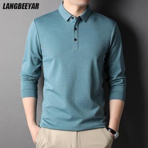 Polo da uomo Seta di gelso di alta qualità 5,2% Polo di moda da uomo Designer Brand Plain Casual No Top a maniche lunghe Abbigliamento da uomo 230830