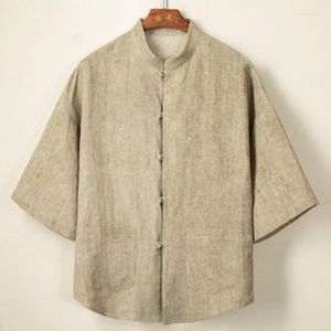 Herren-Freizeithemden, chinesischer Stil, Baumwoll-Leinen-Hemd, Jacke, Tang-Kurzarm, Oberteil, einfarbig, traditionell, große Größe 4XL