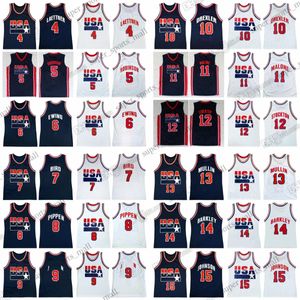 1992 Retro Basketball Jerseys 6 Ewing 7 Bird 5 Robinson 10 Drexler 8 Pippen 11 Malone 12 Stockton 13 Mullin 15 Johnson 14 Barkley 4 Laettner Stitched Jersey