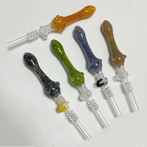 Wholesale 10mm Calibre Smoking Hand Pipes Borosilicate Nector Collector Mini Glass Bong With Quartz Inserted link and Clip Oil Burner Dab Rigs Small Water Pipe