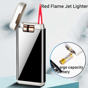 Roller Ignition Inflatable Torch Lighter Metal Windproof Battery No Gas Cigarette Red Flame Jet Inflated Gadgets MM3R