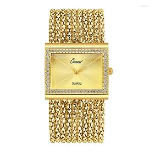 Relógios de pulso multi-camada pulseira senhoras quadrado strass ouro relógio de luxo vestido quartzo relogio feminino