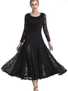 Casual Dresses Women Ballroom Dance Dress O-Neck Långärmning Swing Elegant Sheer Lace Modern Waltz Competition