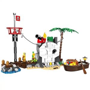 Veículo brinquedos 232pcs pirata barco navio seaside tesouro ilha blocos de construção tijolos conjuntos de construção para crianças meninos presente 230830