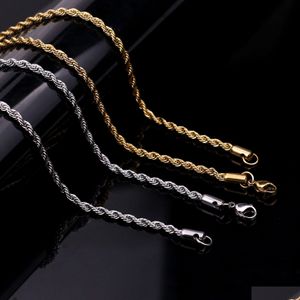 Kedjor 5-7 mm rostfritt stål Twisted Rope Gold Chain Halsband för män Kvinnor Hip Hop Titanium Tjock Choker Fashion Party Jewelry Gift Dhao3