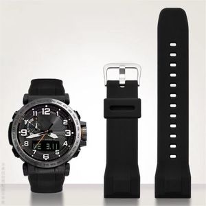 Dla Casio PRG-650 PRW-6600Y-1A9 PRG600 610 Silikon Watchband Waterproof Wymień guma 24 mm czarny niebieski pasek zegarkowy Akcesoria 315n