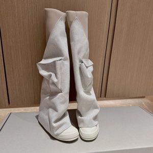 Fårskinn Edition ~ Canvas Goddess Pocket Boots äkta läder tjocka bottenbyxor rör knälängd hög ärm Knight Long 230830
