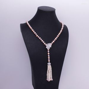 Pendant Necklaces 8-9mm Nearround Pearl Necklace Multicolor Long With Tassel 80cm Jewelry Women Gifts