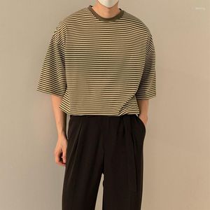 Erkek Hoodies Yaz Çizgili Baskı Kısa Kol O Boyun Erkekler Sweatshirt Kore Moda Trendi All-Match Vintage Çiftler T Shirt Harajuku
