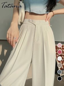 Women's Pants s Wide Office Trousers for Women High Waist White Straight Stacked Pants with Pockets Double-button Classic Women's Trousers 230831