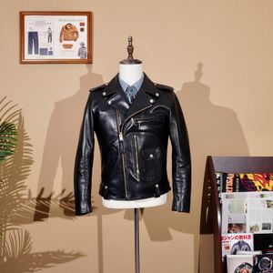 Men's Leather Faux Blunt Razor Classic J24 Italian Uncoated Oil Waxed Cowhide Slant Zipper Jacket American Vintage Short Biker 230831