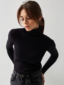 Женские свитеры Женщины водолазки черный элегантный пуловер.
