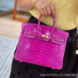 Bolsa genuína de pele de jacaré americana bk25, bolsa manual completa feminina, costurada à mão, fio de cera, portátil, luxuosa, bolsa de ombro