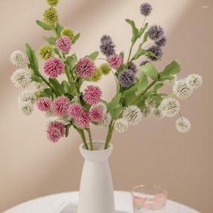 Dekorative Blumen Seide Löwenzahn Blumenball Pom Künstlicher Zweig mit grünen Blättern Home Hochzeitsdekorationen Fake