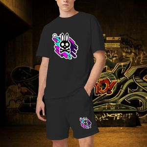 Herrspårsskallen Skull Bunny Men's Luxury T-shirt Shorts Set Cotton Overdimensionerade Streetwear Men Tee Högkvalitativ Löst passande Casual Men's Clo 230831