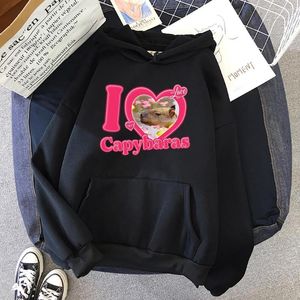 Damen-Kapuzenpullover „I Love Capybaras“, modisch, lustig, Capybara-Grafikdruck, lässiges Sweatshirt, Herbst, niedliches Cartoon-Muster, weiblicher Kapuzenpullover