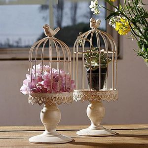 Decorative Plates European Wrought Iron Creative White Retro Birdcage Decoration Hanging Flowerpot Succulent Plants