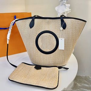 Halmstrandsäck axel hink shopping underarm crossbody messenger designer handväska handväska underarmsäckar klaff sling påse kvinnor koppling broderi