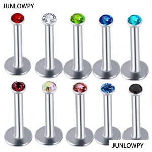 Outros conjuntos de jóias Junlowpy Aço Inoxidável Internamente Tópico Cristal Labret Anéis Mix 6/8 / 10mm Atacado Body Piercing Y Lip Ring Stu Dhjyq