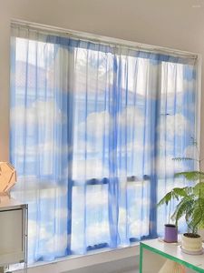 Curtain Blue Sky Art Pattern Bedroom Transmitting Curtains Po Background Wall Hanging Cloth Door Partition Drape Decoration