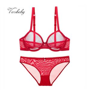 Bras Sets Varsbaby Sexy Big Red See-through Yarn Lingerie Set Rhinestone Bow Transparent Bra And Panty220m