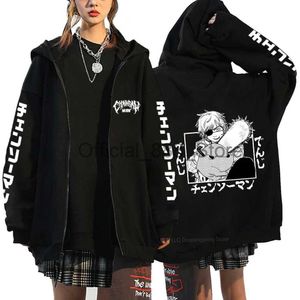 2023 Chainsaw Man Moletons Anime Denji Hoodie Preto Zip Hoodies Makima Gráfico Zipper Jaquetas Streetwear Power Pochita Jaqueta X0831