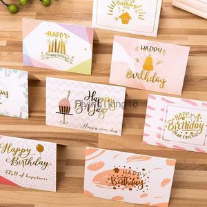 10pcs Happly Birthday Cards Colorful Folded Paper Card Party Invitation Customized Content Blank inside Greeting LST230831