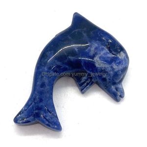 Charms Pietra naturale Ciondolo delfino Occhio di tigre Lapis Lazi Perline sciolte Agata Gioielli per collana fai da te Accessori per donna Goccia Dho9Z