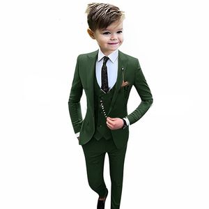 Ternos Moda Terno para Meninos Verde Formal Roupas Casuais Lapela Blazer 3 Peça Menino Criança Casamento Slim Fit JacketVestPants 230830