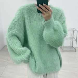 Kadın Sweaters Velvet Külot Yuvarlak Boyun Düz Renk Gevşek Kore tarzı kadın moda dış giysiler 2023 Sonbahar Kış 230830