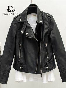 Womens Leather Faux Jackets för kvinnor Autumn Pu Jacket Fashion Black Short Coat Slim Lapel Motorcykel Toppar Casual 230831