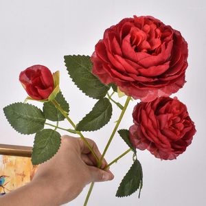 Decorative Flowers Rose Artificial 3 Heads Peony Fake Flower DIY Wedding Bouquet Home Garden Table Vase Decoration Accessories Wholesale