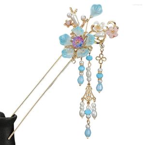 Hair Clips Vintage Chinese Hairpins With Durable Blue Floral Fringed Chopsticks For Friend Family Neighbors Gift HSJ88