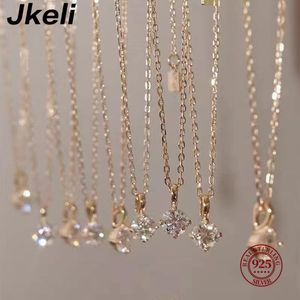 Подвесные ожерелья Jkeli S925 Pure Silver 14k Gold Penent Multi -функциональное одно бриллиантовое ожерелье с шестью когтями циркона для женщин подарок 230831