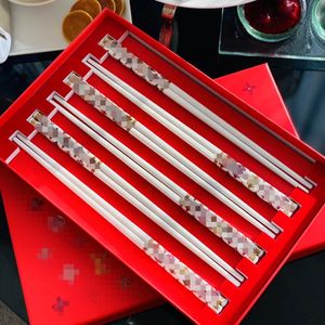 Trendy Chopsticks Stylish L Red Box Package Dinnerware Birthday New Year Gifts