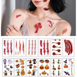 Other Tattoo Supplies 30PcsSet Halloween Temporary Tattoo Sticker Waterproof Body Art Sticker Scary Scar Pumpkin Ghost Disposable tatouage temporaire 230830