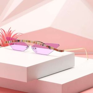 Colorful Zircon Frameless Ornamental Glasses Womens Sunglasses Small Metal Candy Color Dopamine Girls Stage